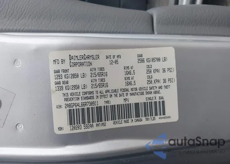 2006 Chrysler Town & Country Limited из США, поврежденный, VIN 2A8GP64L66R730911